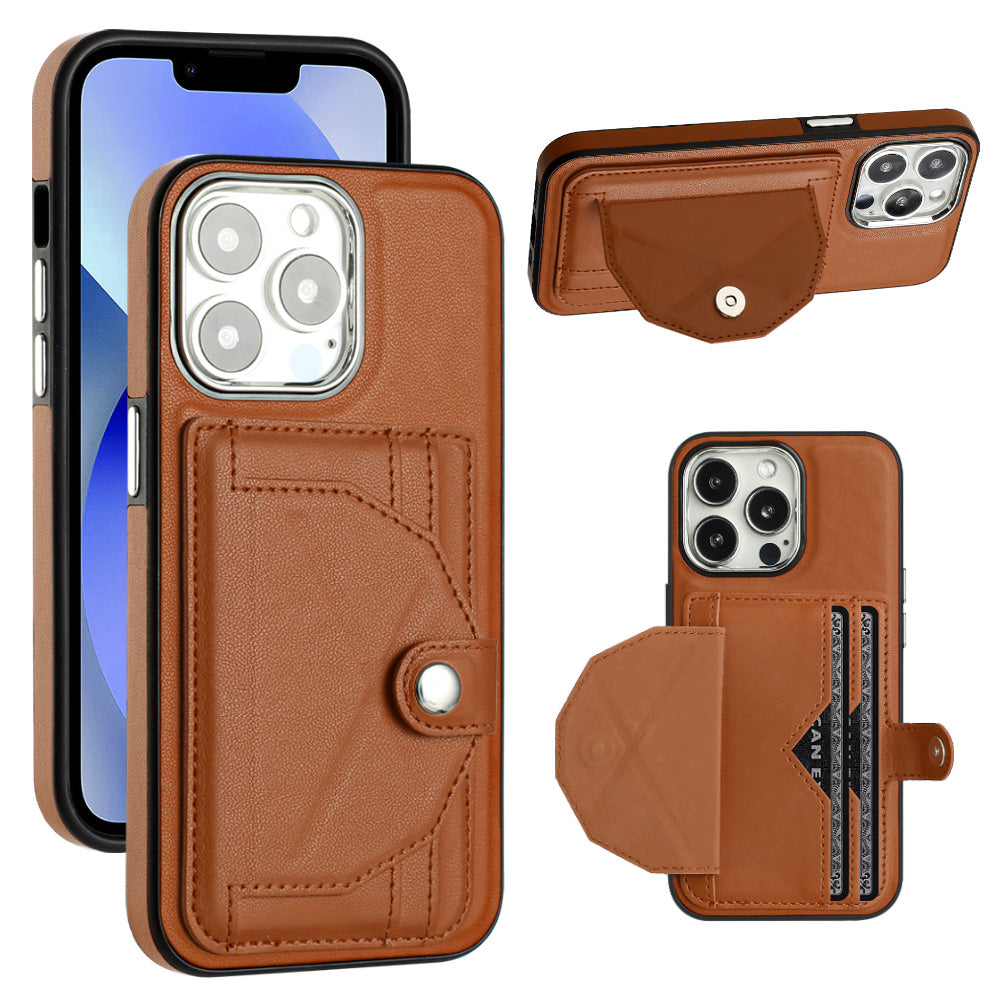 YB Lædercoating Series-4 til iPhone 13 Pro Telefon-etui Kortpladser Kickstand Læderbelagt TPU Anti-drop Cover YB Lædercoating Series-4 til iPhone 13 Pro Telefon-etui Kortpladser Kickstand Læderbelagt TPU Anti-drop Cover